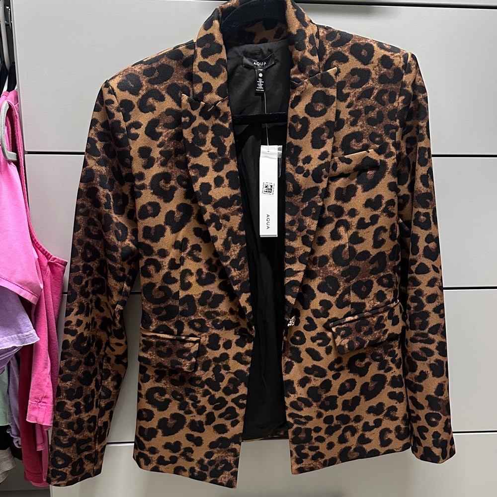 Aqua leopard blazer